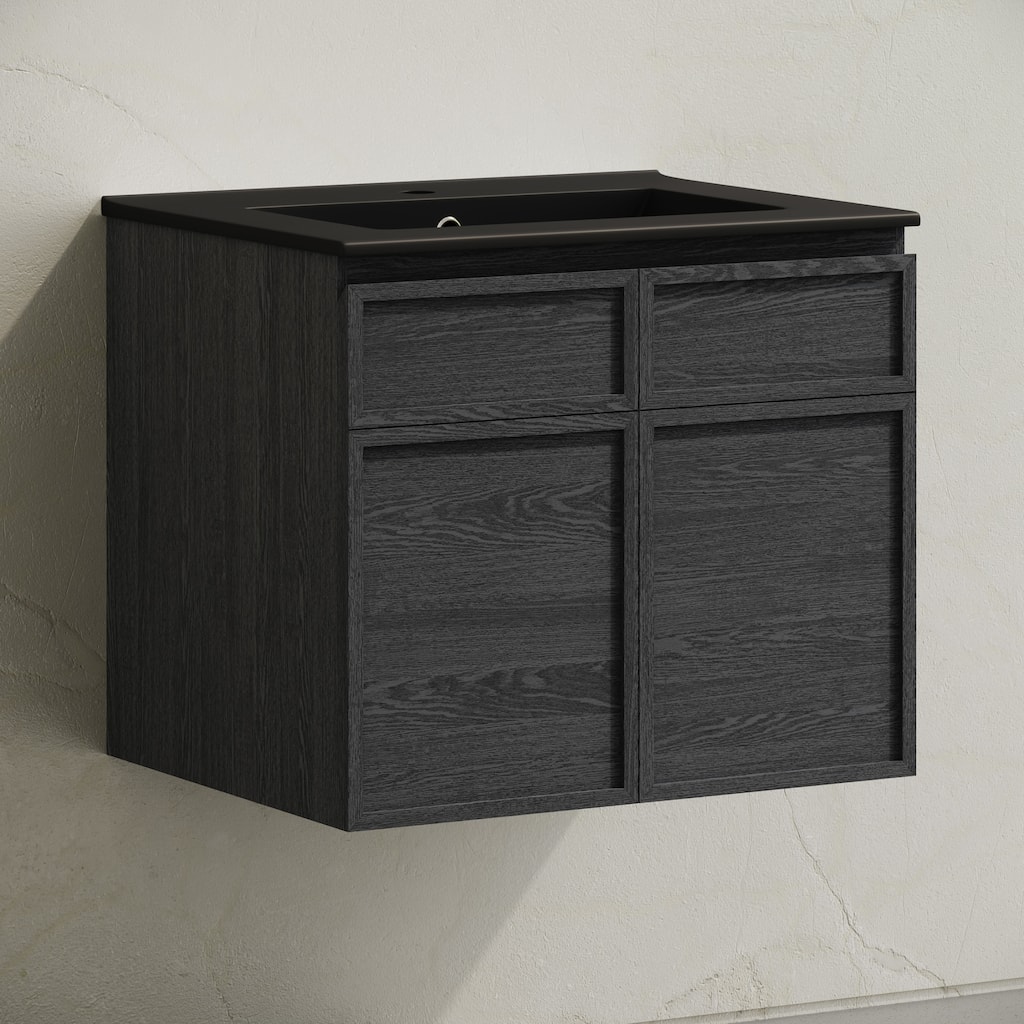 St. Tropez 24" Wall-Mounted Bathroom Vanity In Black Oak With Black Sink Top - 24