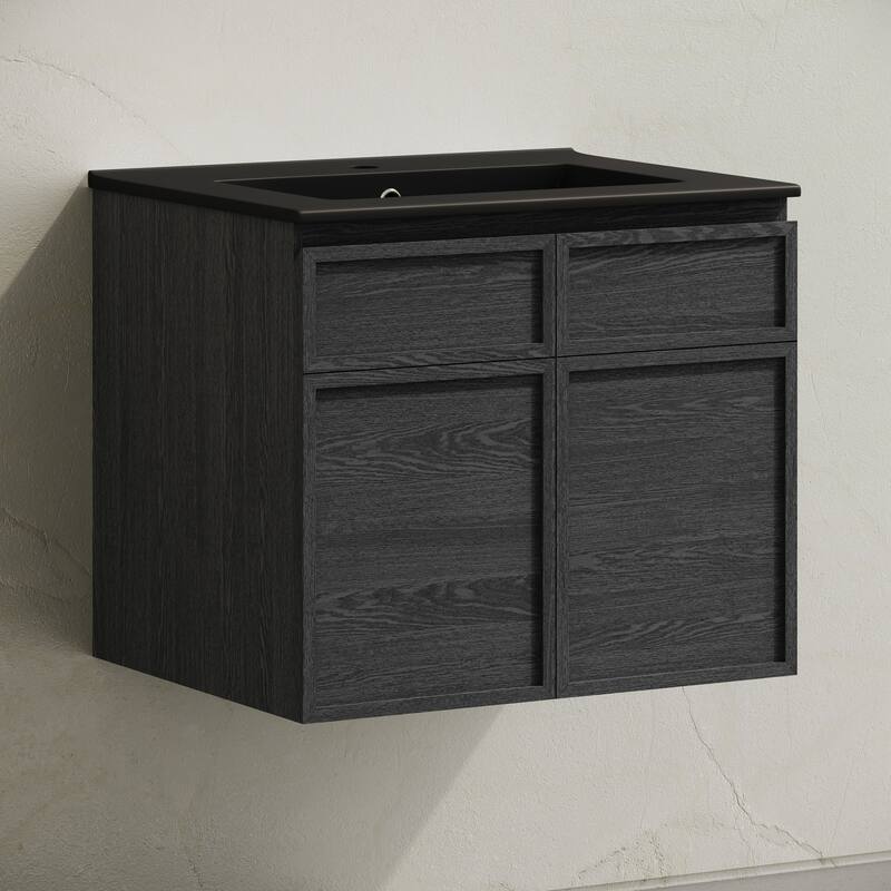 St. Tropez 24" Wall-Mounted Bathroom Vanity In Black Oak With Black Sink Top - 24