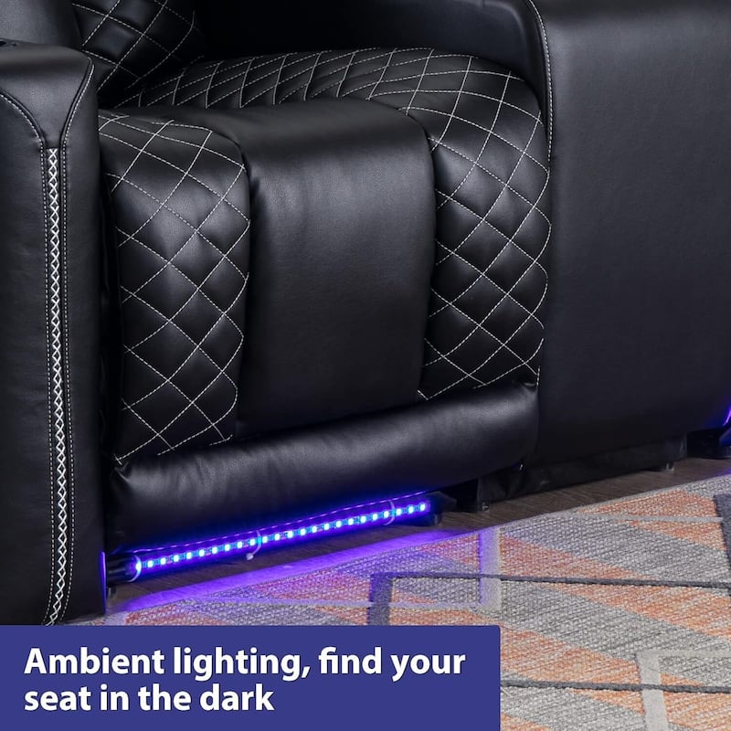 Electric Power Recliner Chairs with USB Ports and Cup Holders Faux Leather Home Theater Seating Recliner with Hidden Arm Storage