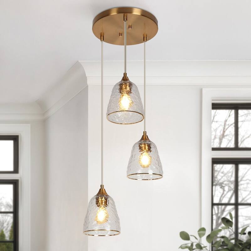 Modern 3-Light Gold Chandelier Glass Cone Pendant Lights for Kitchen Island