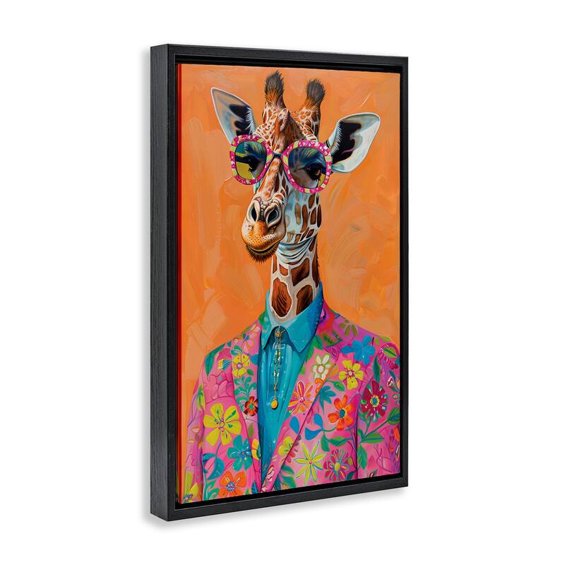 Stupell Bright & Trendy Giraffe in Suit Framed Floater Canvas Wall Art Design By LSR Design Studio
