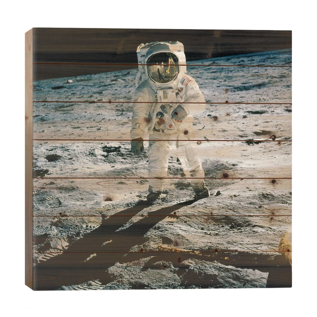 Apollo 11: Buzz Aldrin Print On Wood by Neil Armstrong - Multi-Color