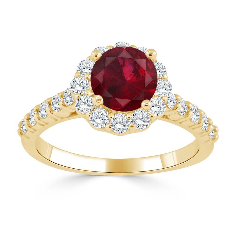 Auriya 1ct Red Ruby 5/8ctw Halo Diamond Engagement Ring 14K Gold