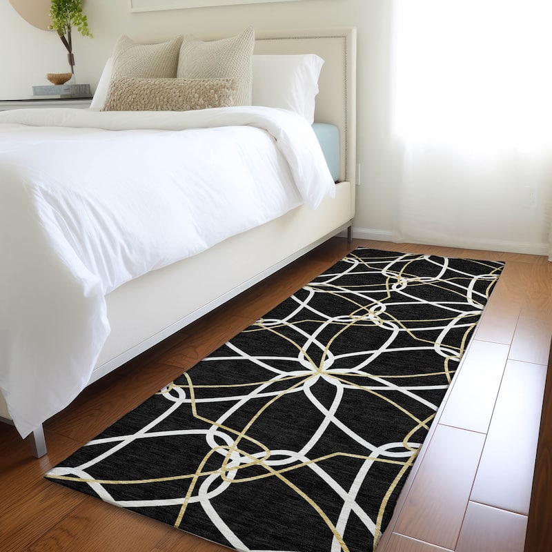 Premium Washable Super Soft Modern Floral Mayfield Rug - Black - 2'3" x 7'6"