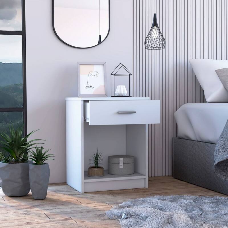 FM Furniture Pictor Nightstand with One Drawer, Lower Shelf, and Superior Top