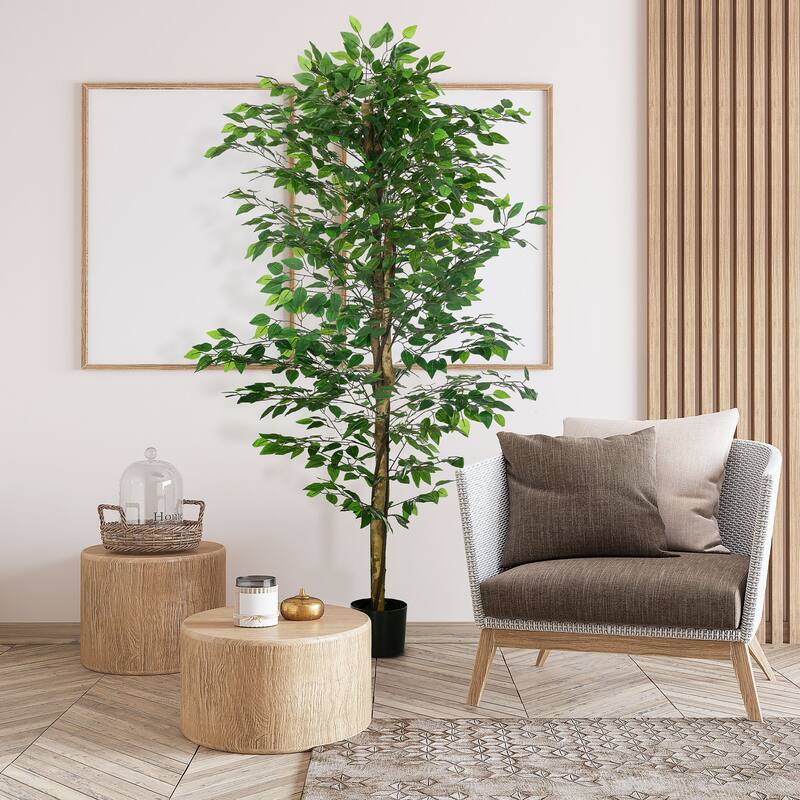 HOMCOM 6ft Artificial Ficus with Pot, Indoor Outdoor Fake Plant for Home Office Living Room Décor - Green