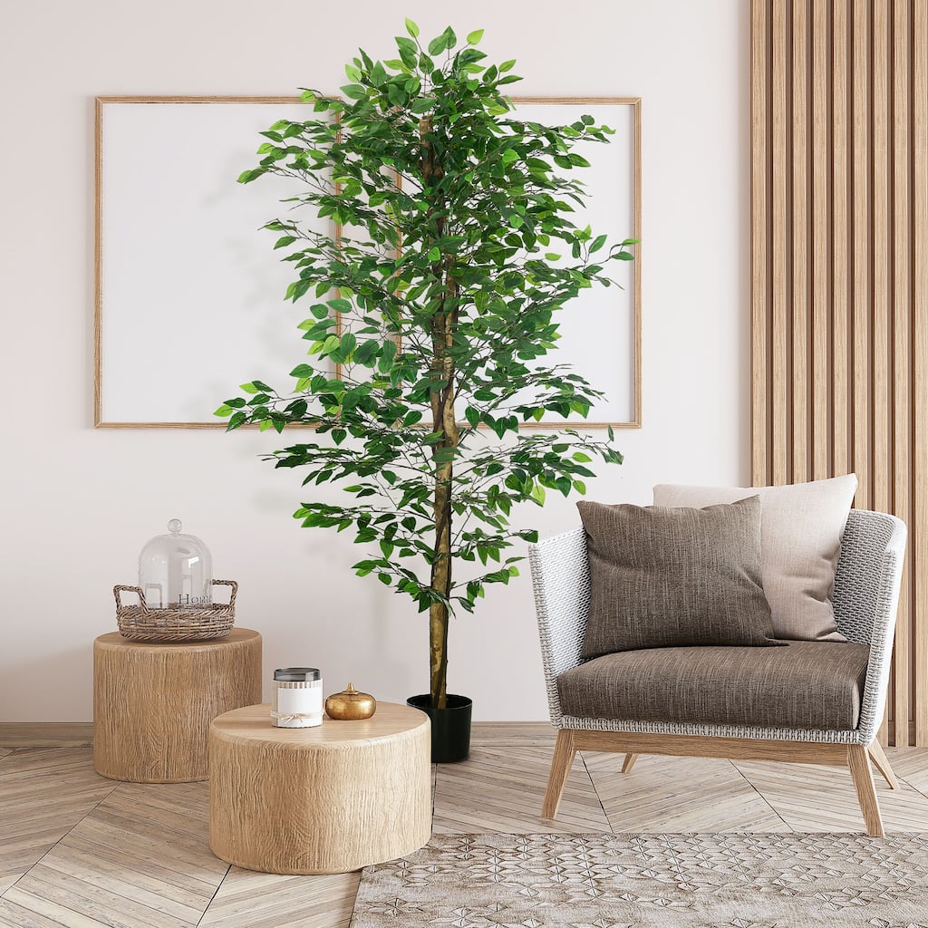HOMCOM 6ft Artificial Ficus with Pot, Indoor Outdoor Fake Plant for Home Office Living Room Décor