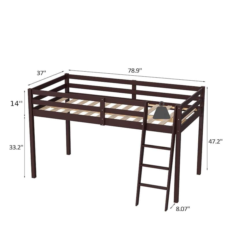 Espresso Wood Junior Loft Bed with Stairs for Adults, Kids and Young Teens