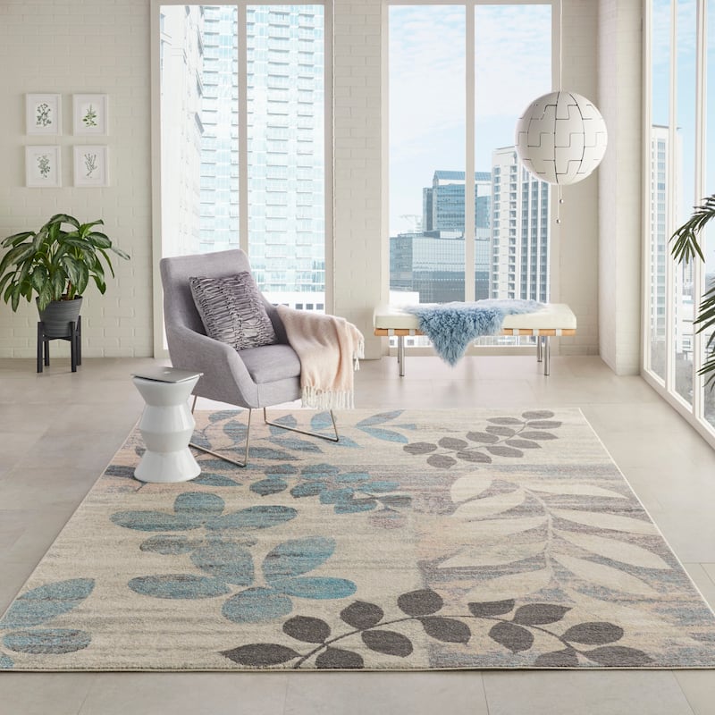 Nourison Tranquil Floral Leaves Area Rug - 8' x 10' - Grey/Multi - Rectangle