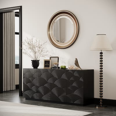 Sideboard Buffet Cabinet - 4-Door Modern Accent Storage Sideboard, Rectangular Freestanding Anti-Dumping Floor Cabinet Buffet