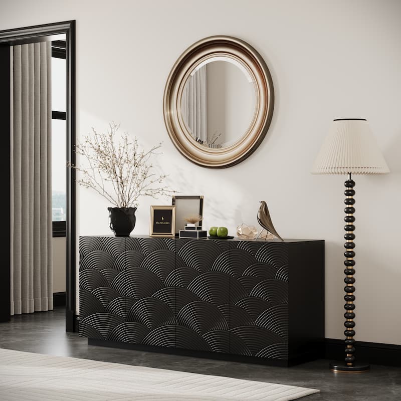Wood Sideboard Buffet Cabinet, 4 Doors Accent Storage Sideboard, 59" Floor Cabinet Buffet Freestanding Console with Anti Dumping