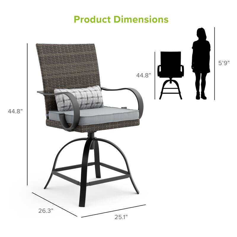 Mason 3-Piece Outdoor Patio Counter Height Firepit Bistro Dining Set with Swivel Chairs & Cushions - N/A