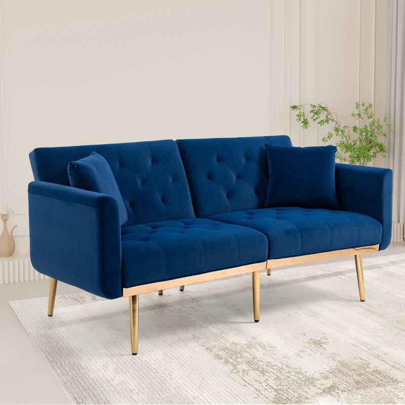 65.35" Velvet Futon Sofa Bed with Adjustable Backrest
