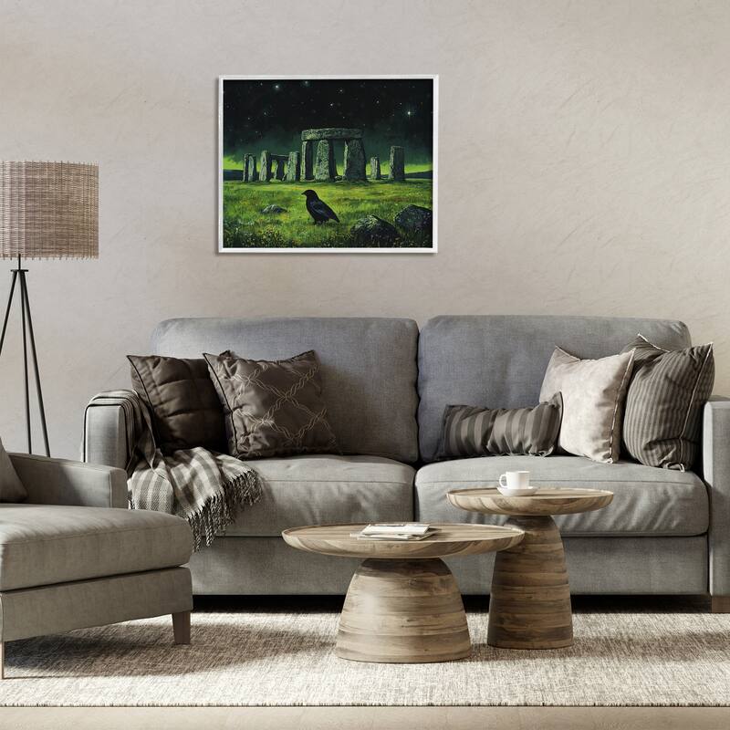Stupell Crow & Stonehenge at Night Framed Giclee Art Design By Tom Crehan