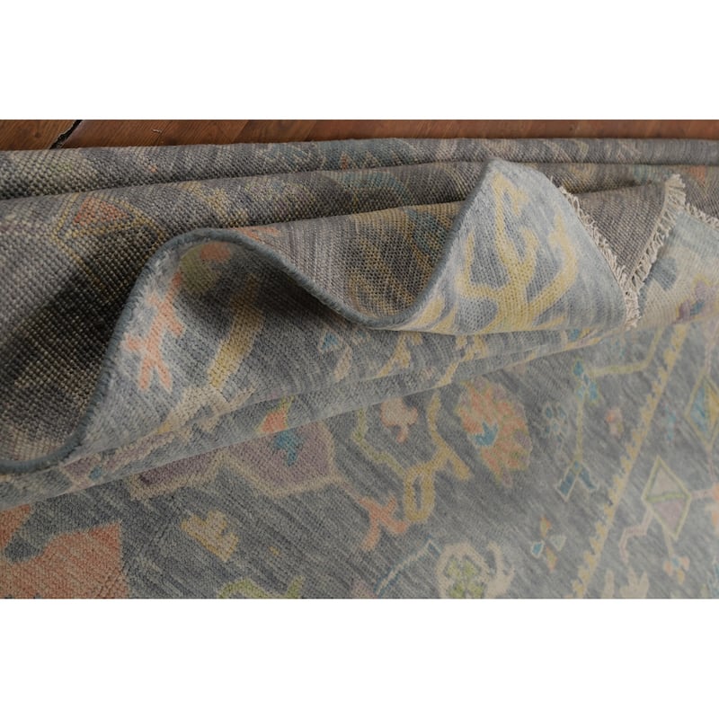 All-Over Gray Oushak Oriental Area Rug Hand-Knotted Wool Carpet - 8'1" x 10'0"