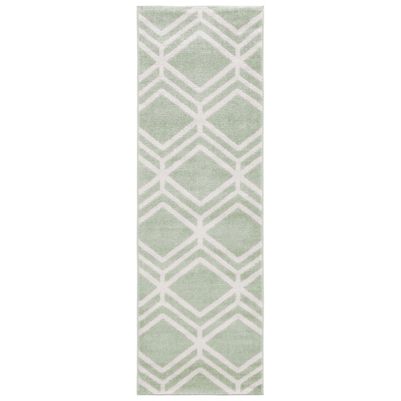 SAFAVIEH Adirondack Olsa Geometric Distressed Rug - 2'6" x 8' Runner - Sage/Ivory