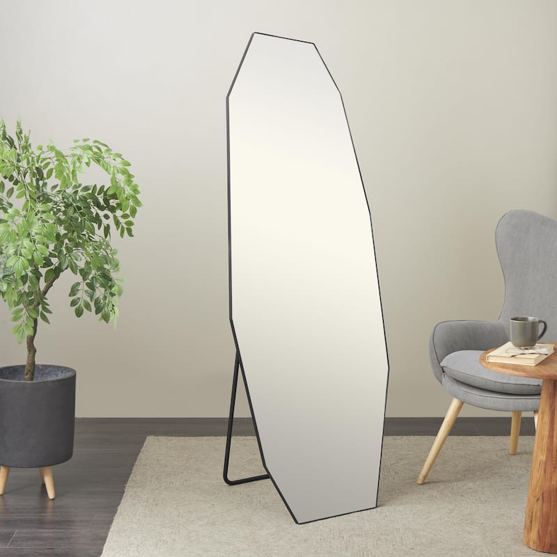 Metal Geometric Foldable Freestanding Minimalistic Decagon Room Floor Mirror - Black - Roche River Decor