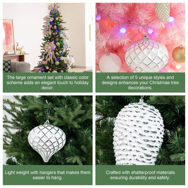 Glitzhome 18ct Christmas Elegant Silver Large Shatterproof Ornaments