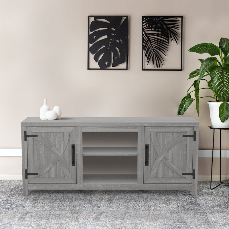 58" Farmhouse Barn Door Entryway Storage Console Table TV Stand - 58 inches in width