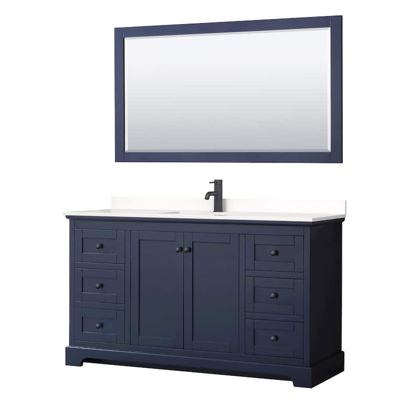 Wyndham Collection WCV232360S-QTZ-UNSM58 Avery 60" Free Standing - Dark Blue / White Quartz Top / Matte Black