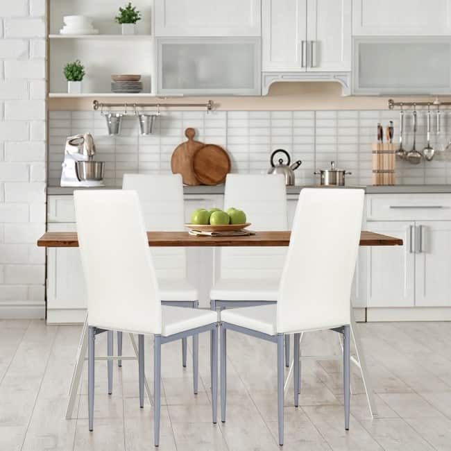 4 Pieces PVC Elegant Design Leather Dining Chairs with Solid Metal Legs - 16.0" x 20.0" x 38.5" (W x D x H)