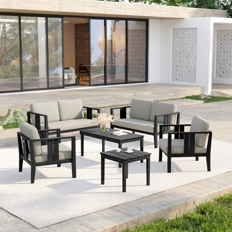 Casual 6-Piece Outdoor Patio Furniture Set In Solid Teak Wood