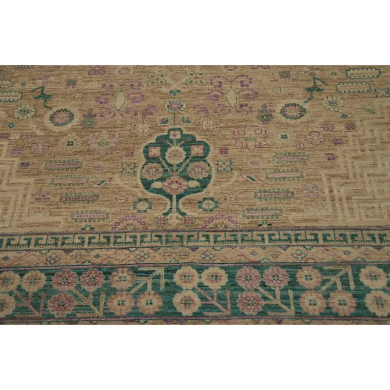Hand Knotted Oriental 100% Wool Carpet Traditional Floral Brown Ziegler Area Rug - 9' 9'' X 8' 1''