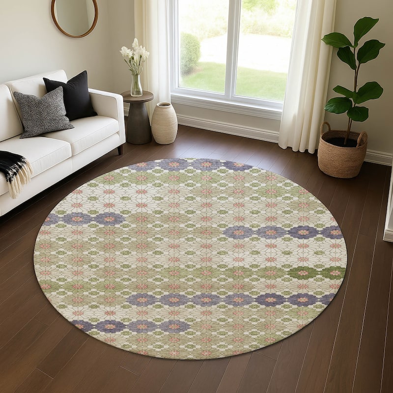 Premium Washable Super Soft Whimsy Mosaic Mayfield Rug - Aloe - 8' x 8'
