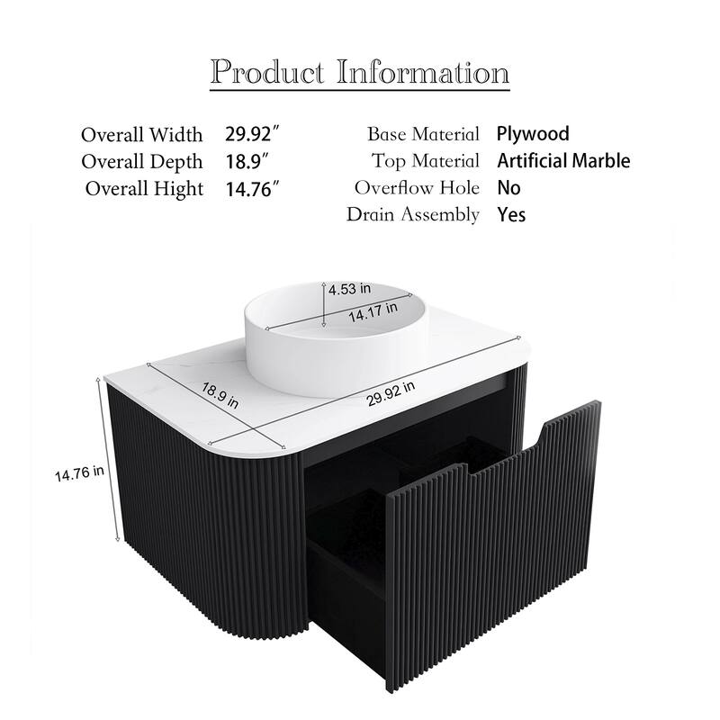 Plywood Wall-Mounted Bathroom Vanity Set with Integrated Ceramic Sink in Natural Wood