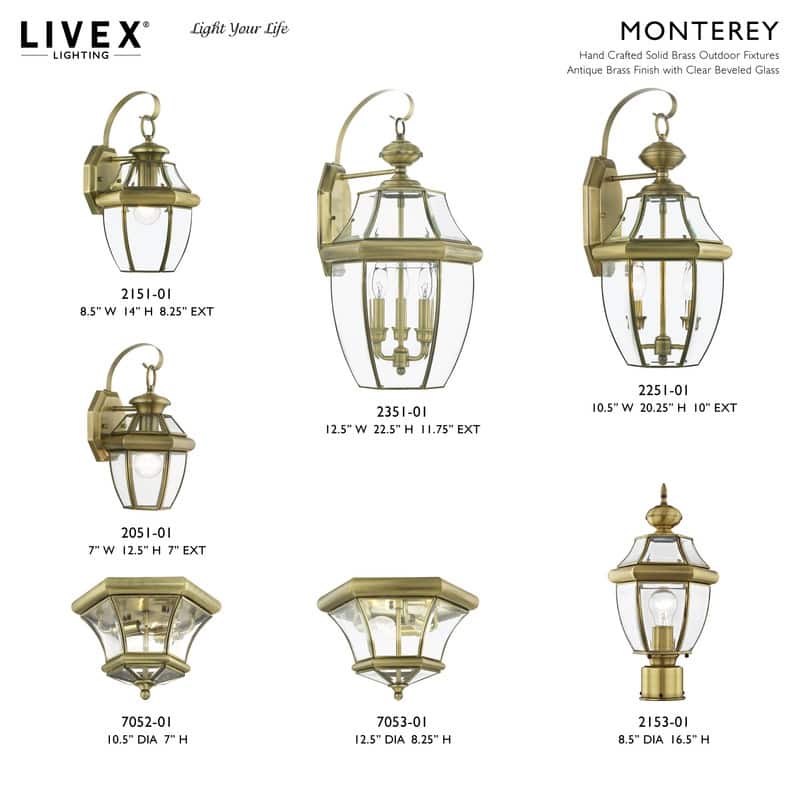 Livex Lighting 3-light Antique Brass Outdoor Wall Lantern, 2351-01 - 12.5" Dia x 22.5" H x 11.75" Ext.