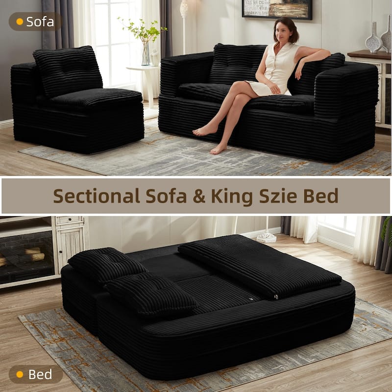 Sofa Bed With Independent Chaise Lounge And Functional Blanket,Convertible Sofa Bed,King Size Bed,Deep Seat