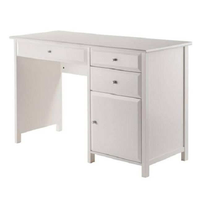 3-Drawer Wood Writing Desk with Cabinet - 47.25" - White