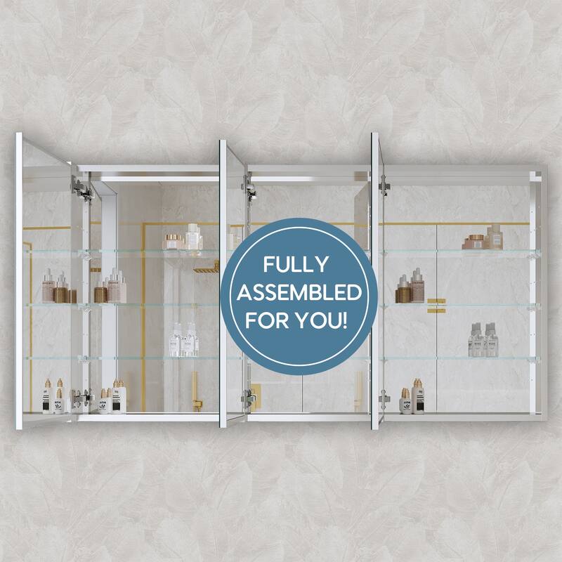 52''/56''W X 30''H Recessed Or Surface Wall Mount Bathroom Medicine Cabinet With Adjustable Glass Shelves