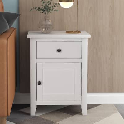 1 Drawer End Table Solid Wood, with 1 Cabinet