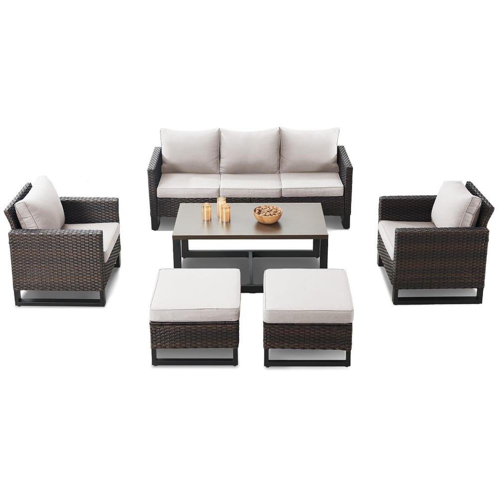 6 Piece Outdoor Sofa with Chair with Ottoman Set