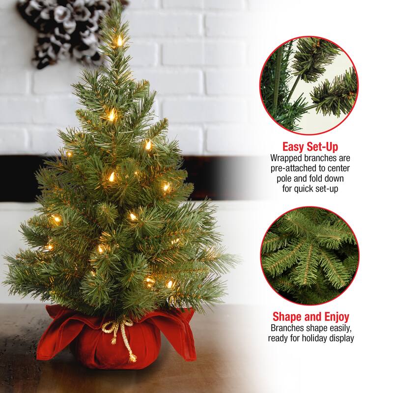 National Tree Company 2 ft. Pre-Lit Majestic Christmas Tree in Burgundy Cloth Bag - 2 Foot