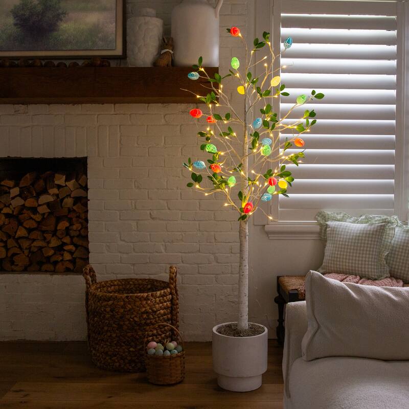6-ft Pre-Lit Blooming Easter Egg Twig Tree with 24 LED Lights