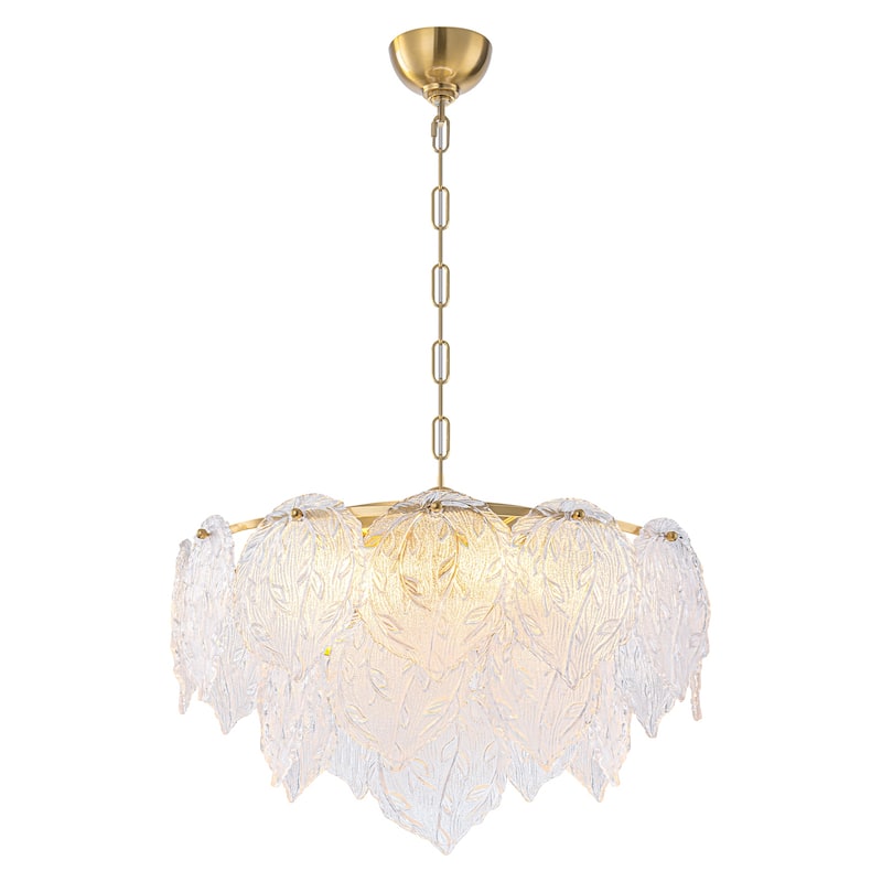 Luxury Gold Chandelier with Double-Tier Clear Glass Leaves