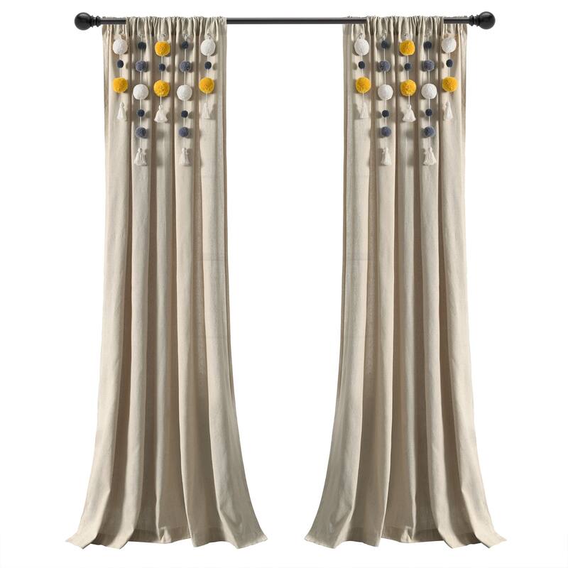 Lush Decor Boho Pom Pom Tassel Linen Window Curtain Panel (Single)