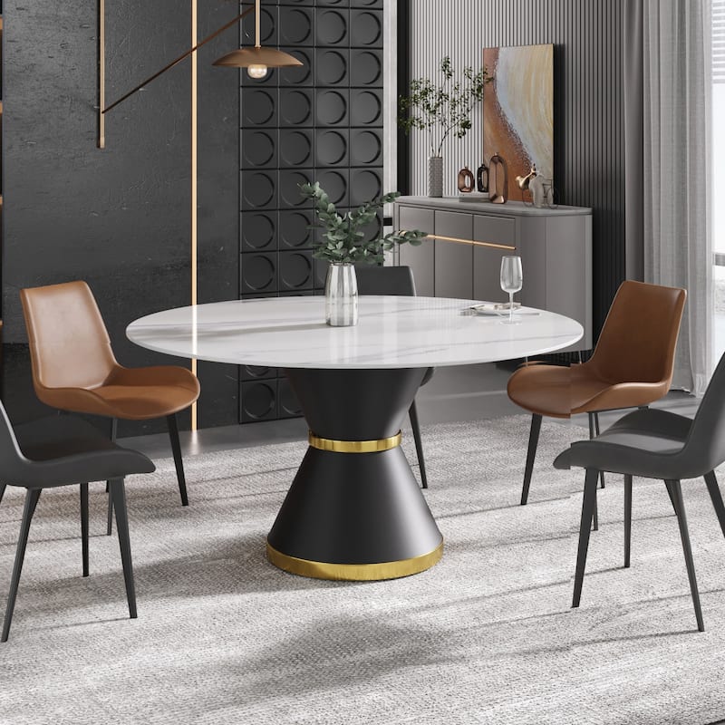 59" Modern Marble Dining Table Round Table - Black