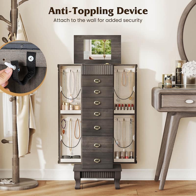 Costway Jewelry Cabinet Armoire Box Storage Chest Stand Organizer Wood - See Details