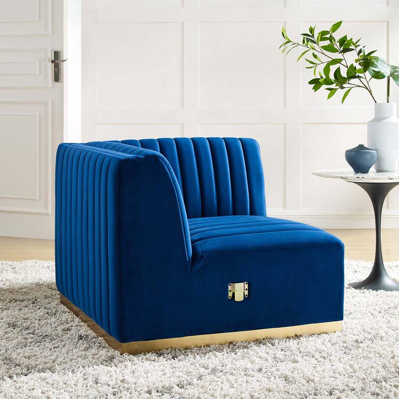 Conjure Channel Tufted Performance Velvet Right Corner Chair - Gold Navy