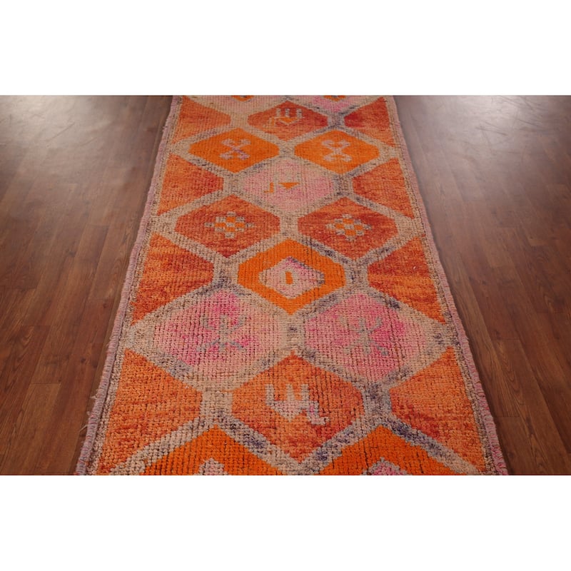 Transitional Oushak Vintage Runner Rug Handmade Turkish Wool Carpet - 3'4"x 10'5"