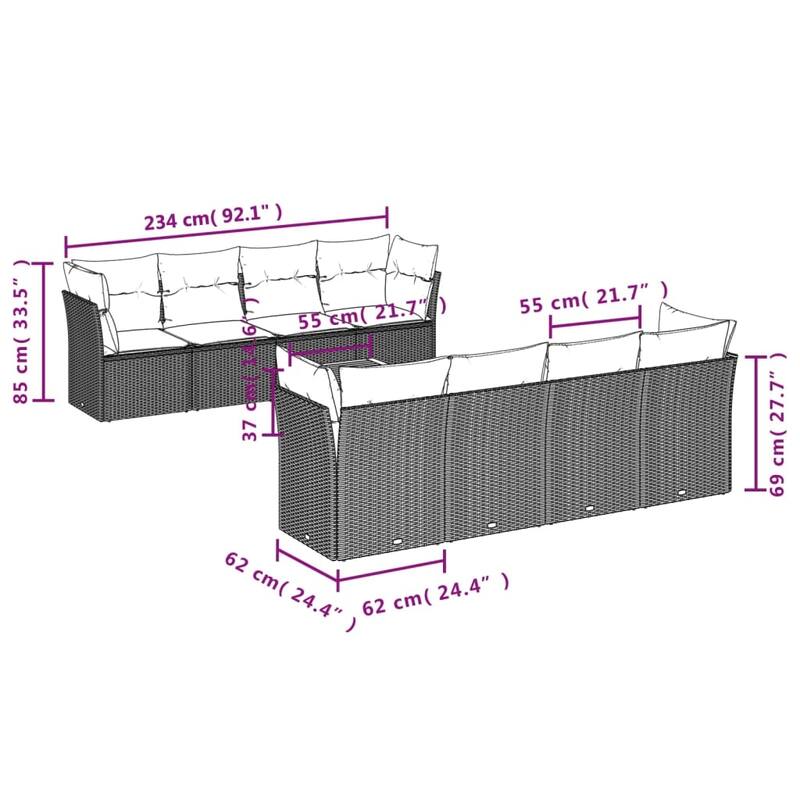 vidaXL Garden Sofa Set Black Poly Rattan