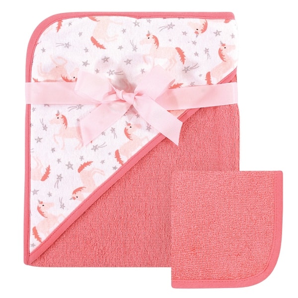 slide 1 of 1, Hudson Baby Infant Girl Cotton Hooded Towel and Washcloth 2pc Set, Unicorn, One Size - Unicorn - One Size One Size - Unicorn