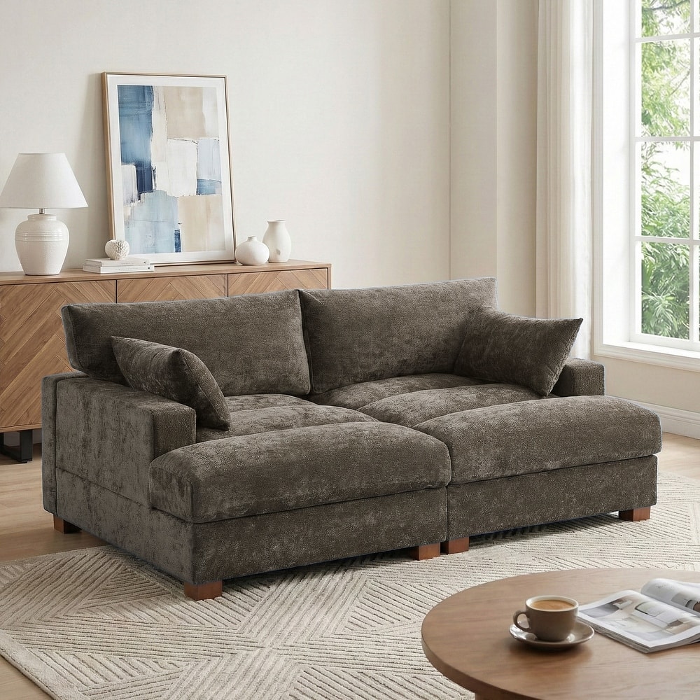 Mid-Century Chenille Adjustable Headrest Chaise Lounge Sofa