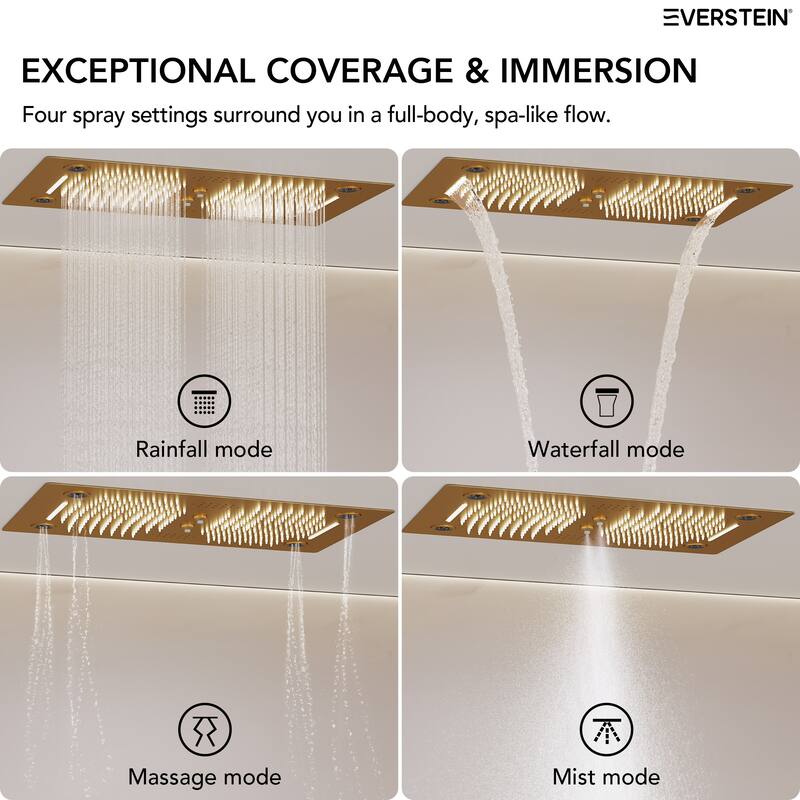 Thermostatic Muti-Fuctions Shower System Faucet Set 64 Color LED Mood Lighting Rainfall Shower Head with 6 Body Jets - 27"x16"