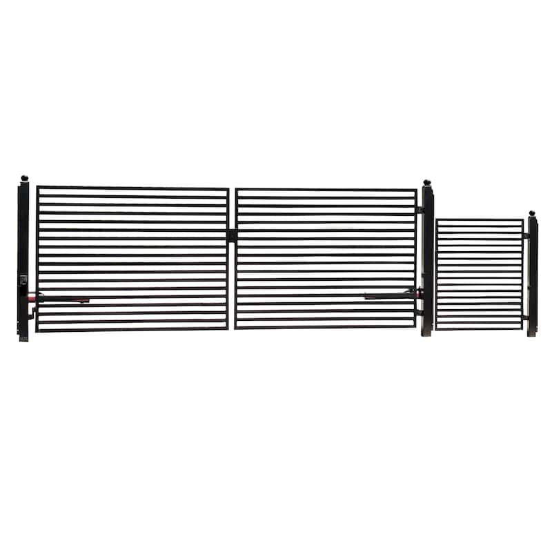 ALEKO Dual Swing Steel Driveway Gate 16 ft Milan Style with Pedestrian Gate