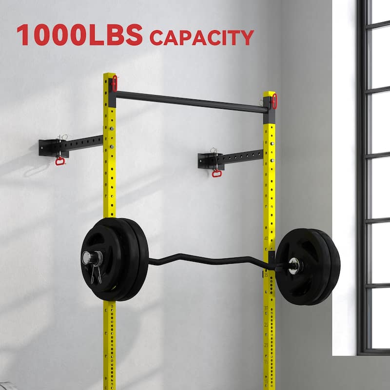 Space-Saving Folding Squat Rack with Pull-Up Bar for Heavy Lifting - 48" L x 23.6" W x 89.8" H