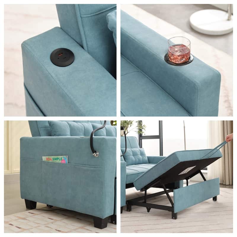 Futon Convertible 3-in-1 Pull Out Sleeper Sofa with USB Ports
